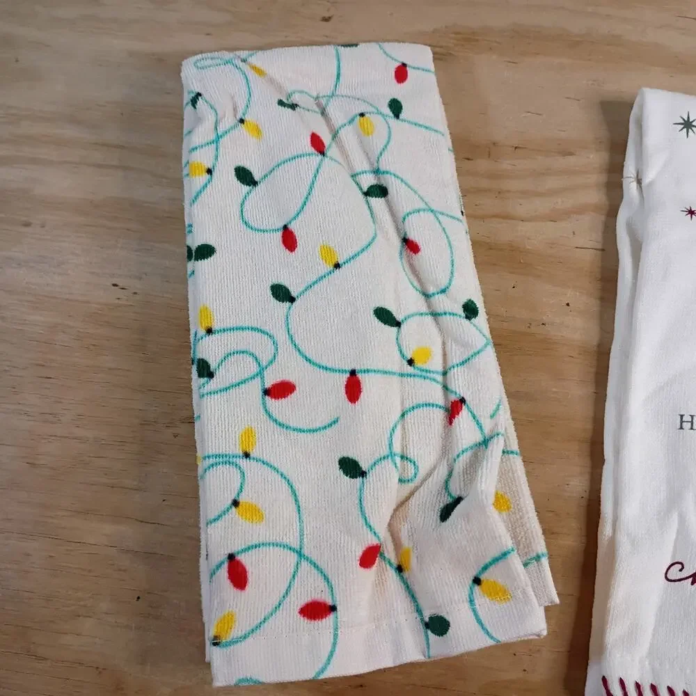 Lot 3 Christmas Kitchen Towels Merry Moments Robert Stanley Cotton Tree Lights